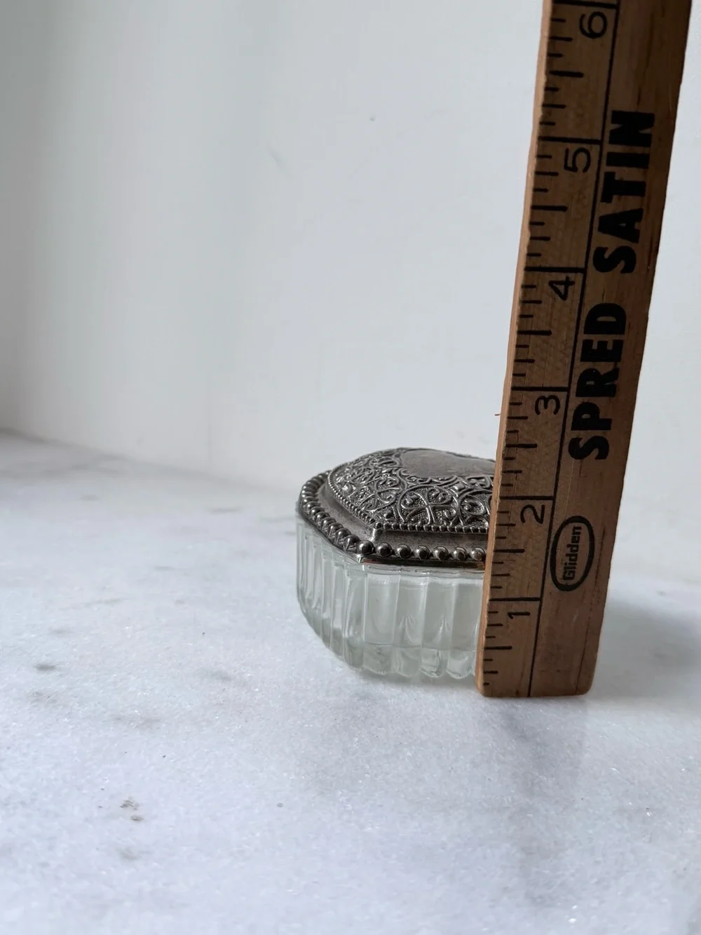Ornate Silver-Topped Glass Trinket Box - Clear Glass